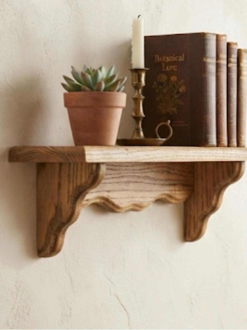 Rustic Wooden Oak Wall Shelf - Light Brown Finish